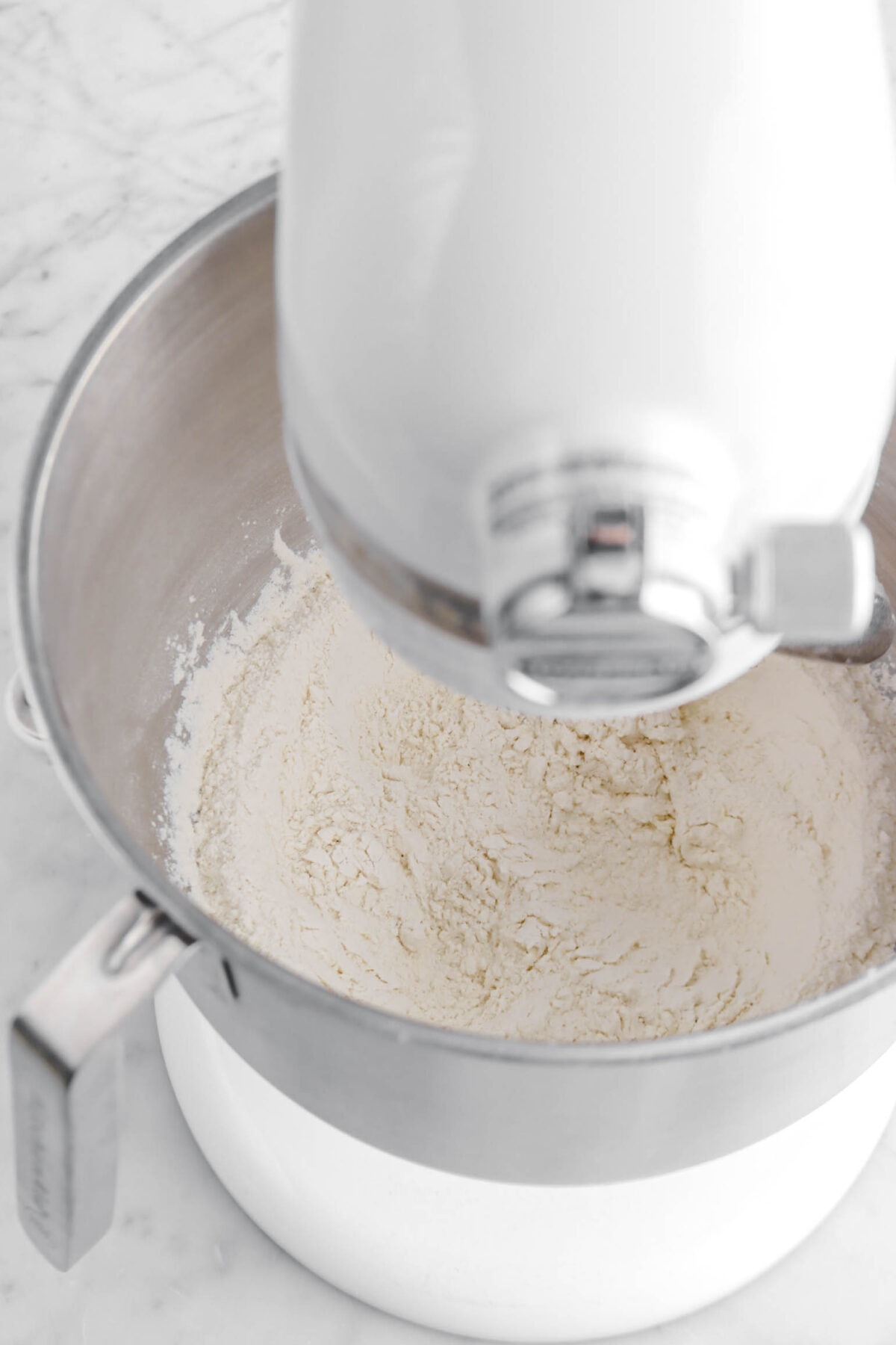 dry ingredients mixed together in mixer.