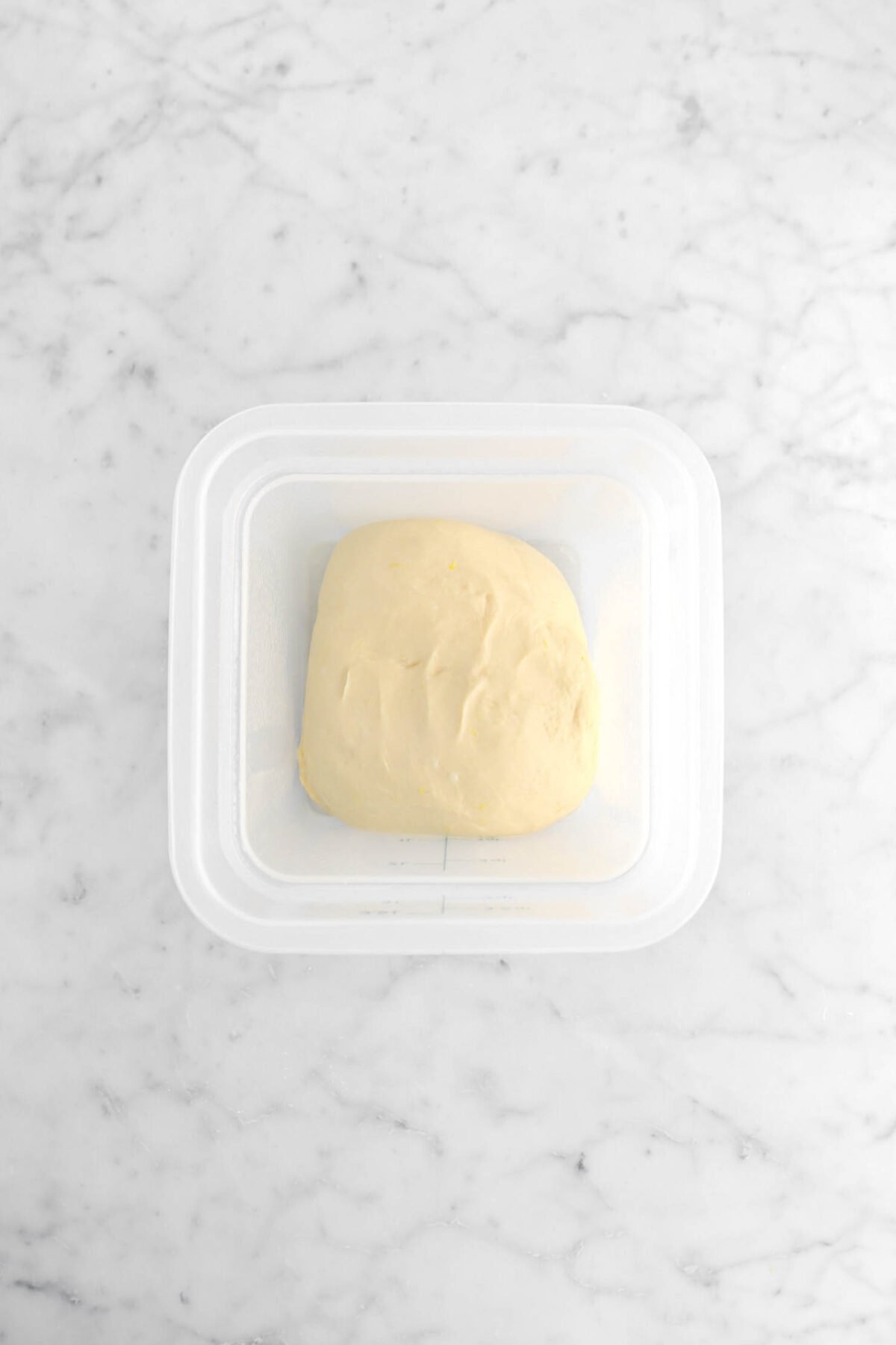 dough in plastic container.