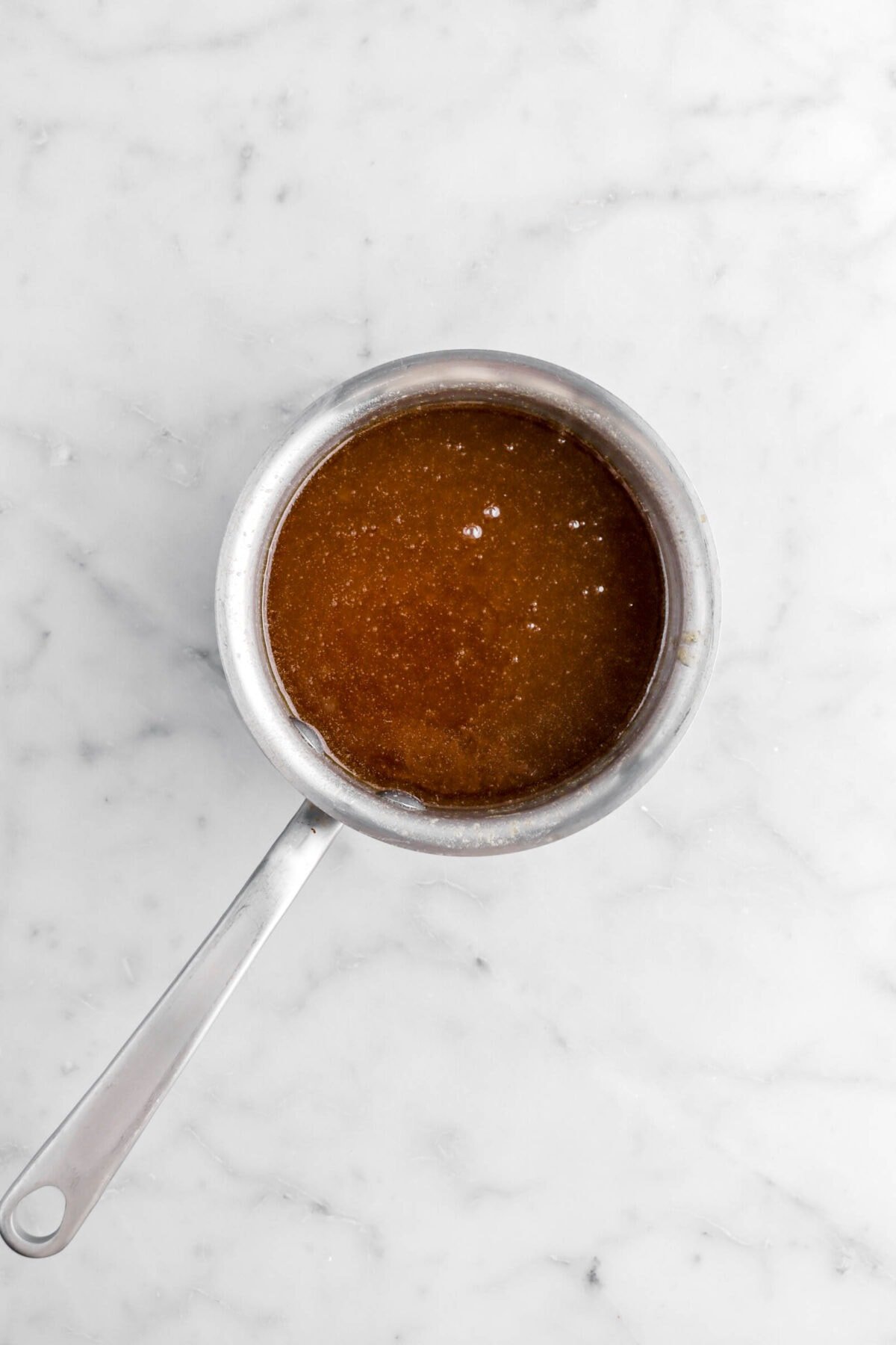 brown sugar syrup in small pot.
