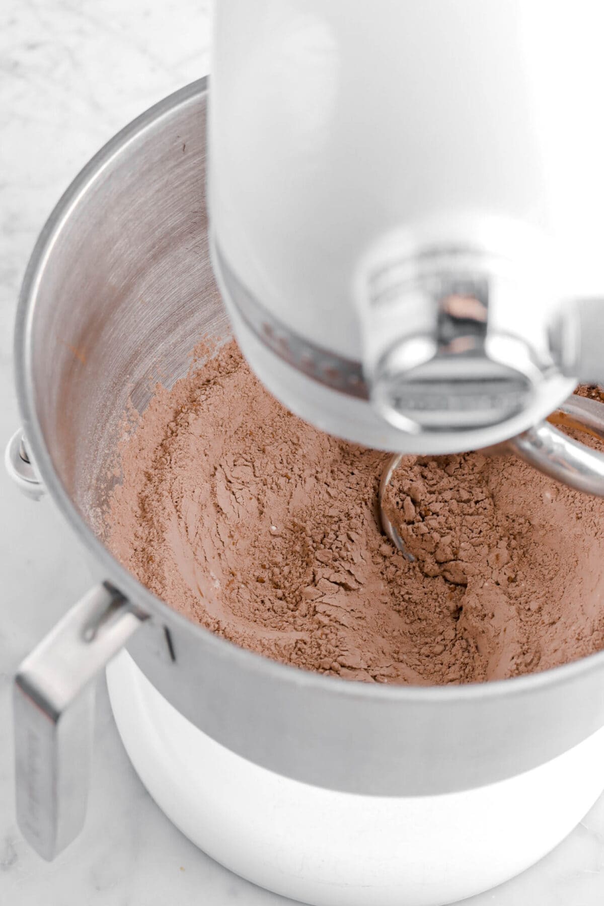 dry ingredients mixed in a stand mixer.