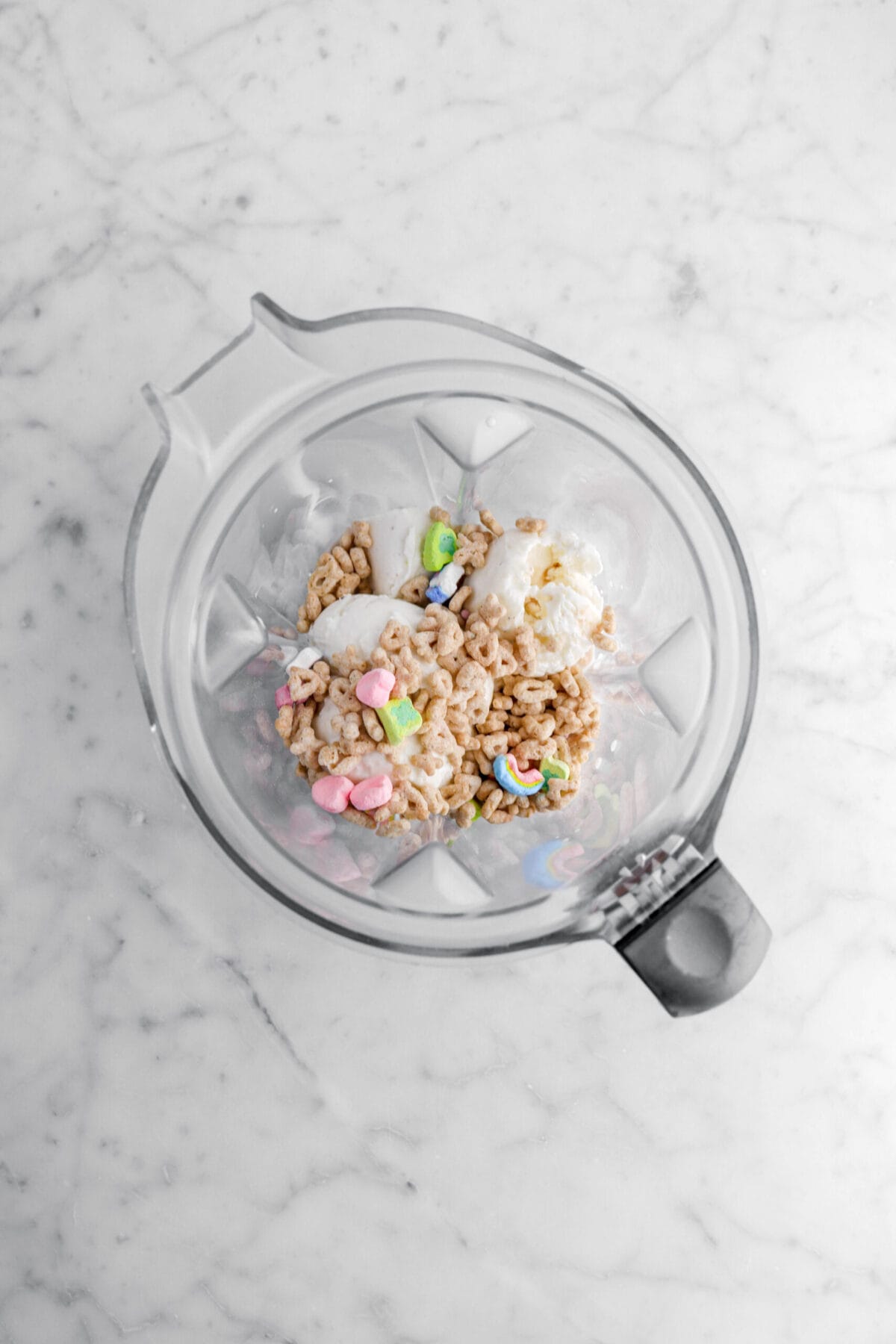 ice cream and lucky charms in blender.