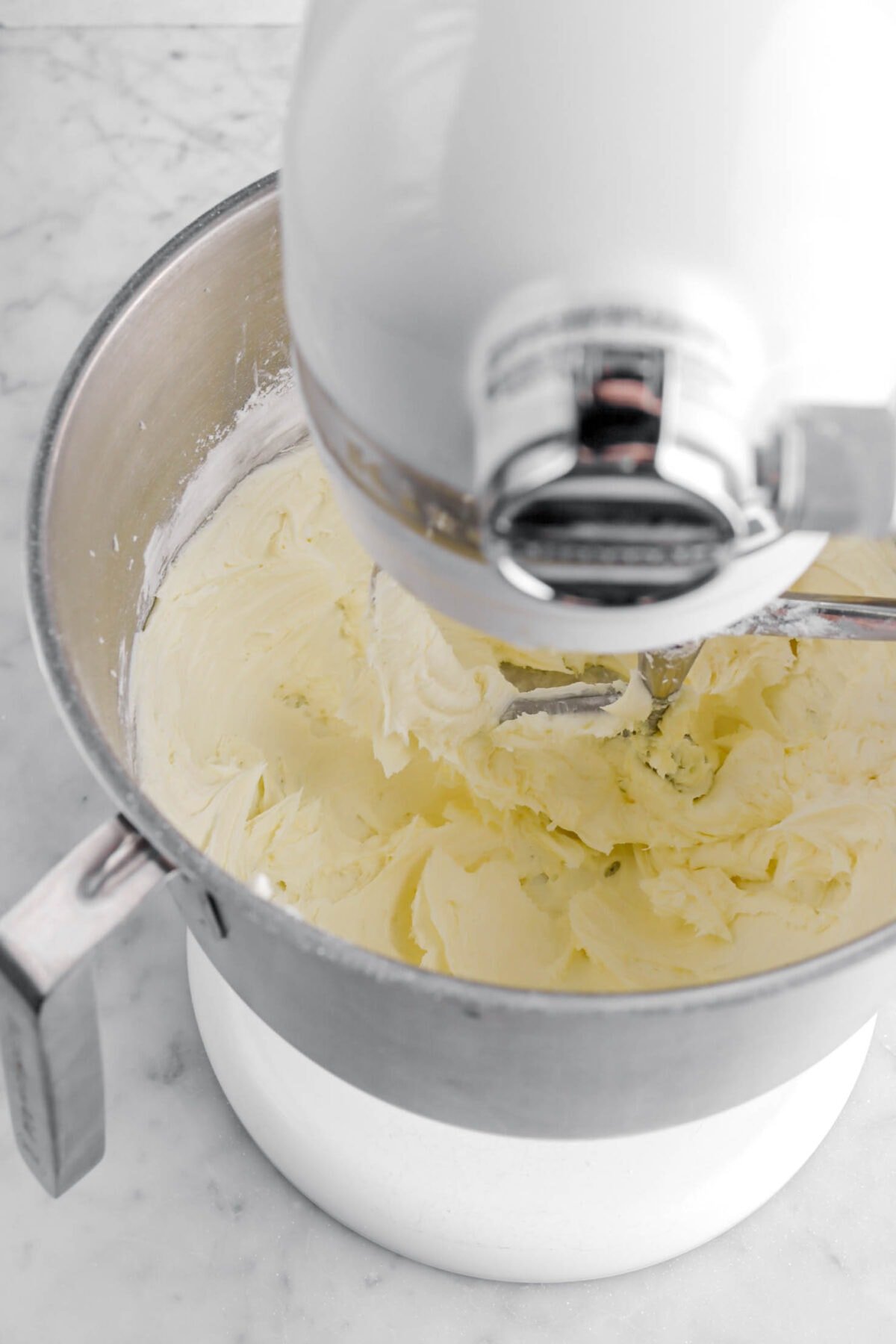 butter and powdered sugar mixture in stand mixer.