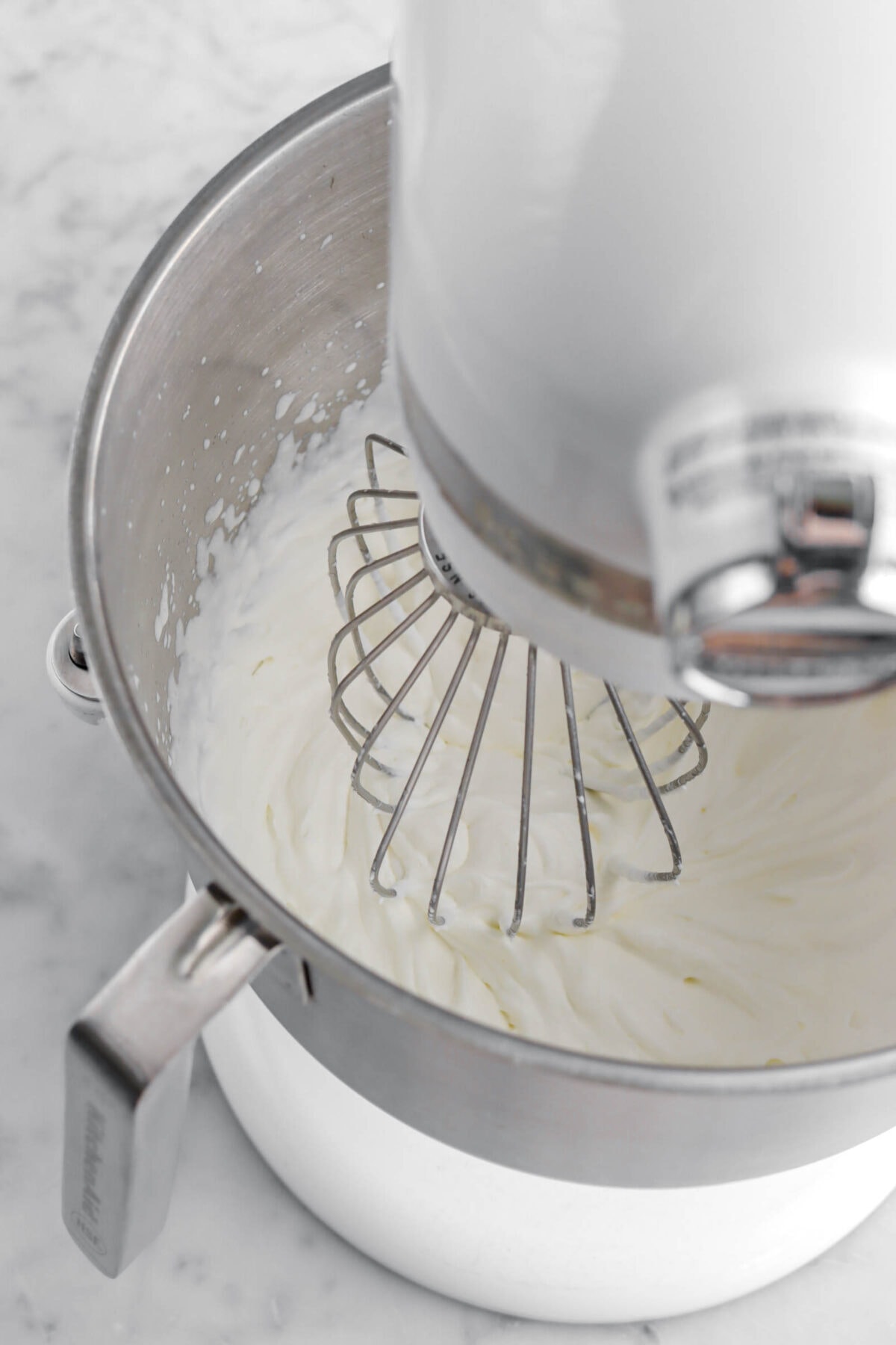 whipped cream in stand mixer.