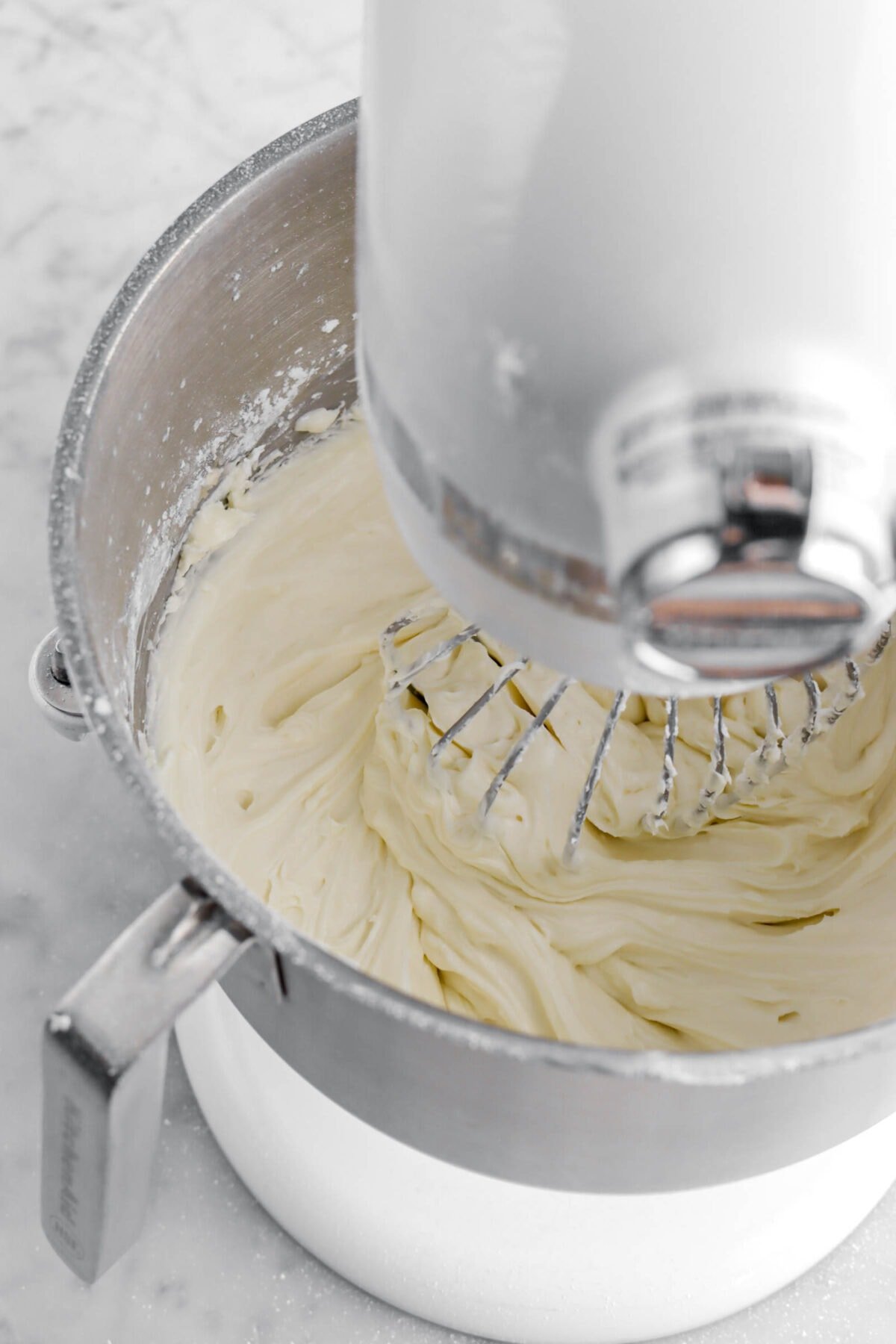 cream cheese frosting in stand mixer.