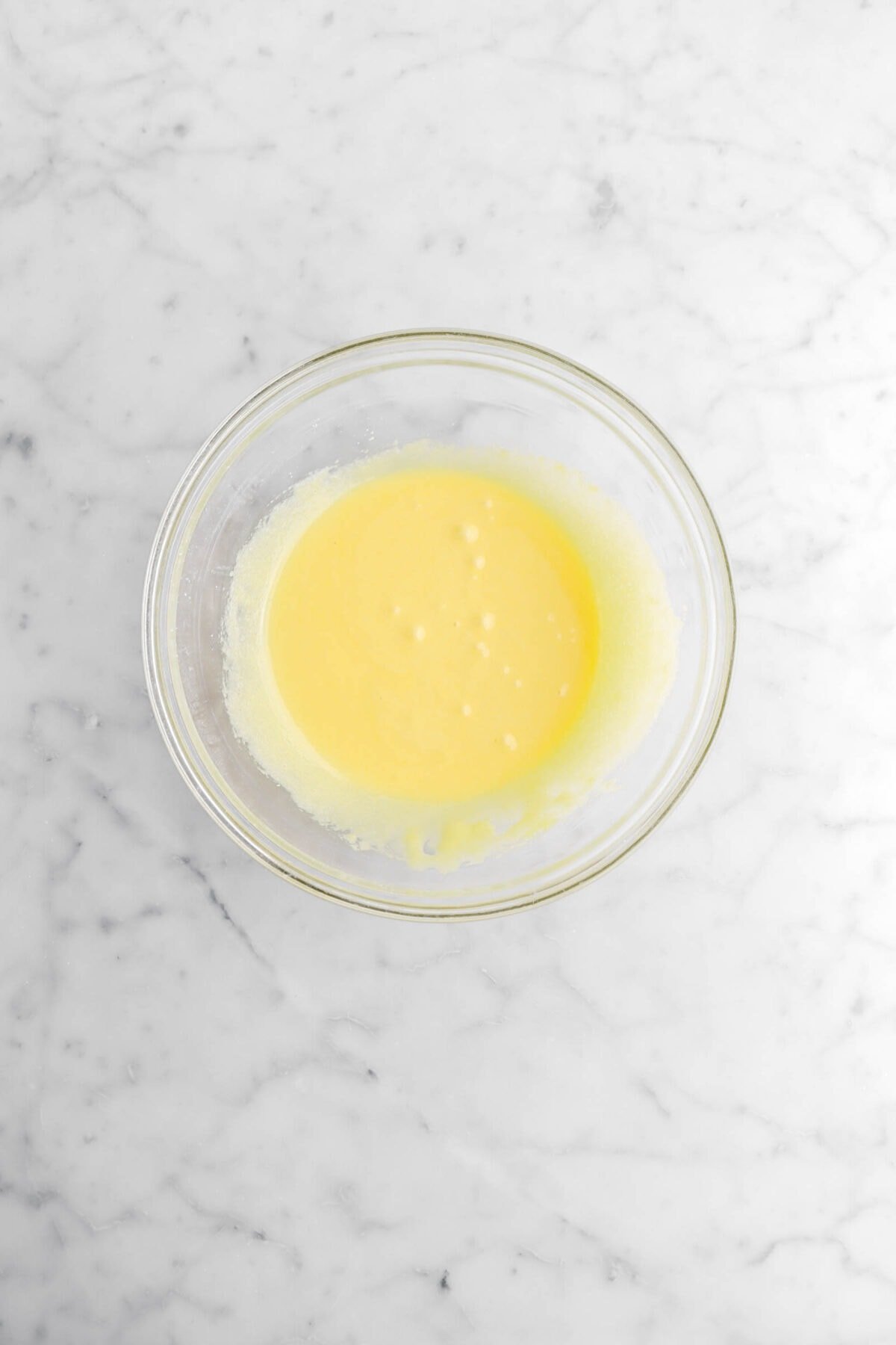 egg yolk mixture in glass bowl.