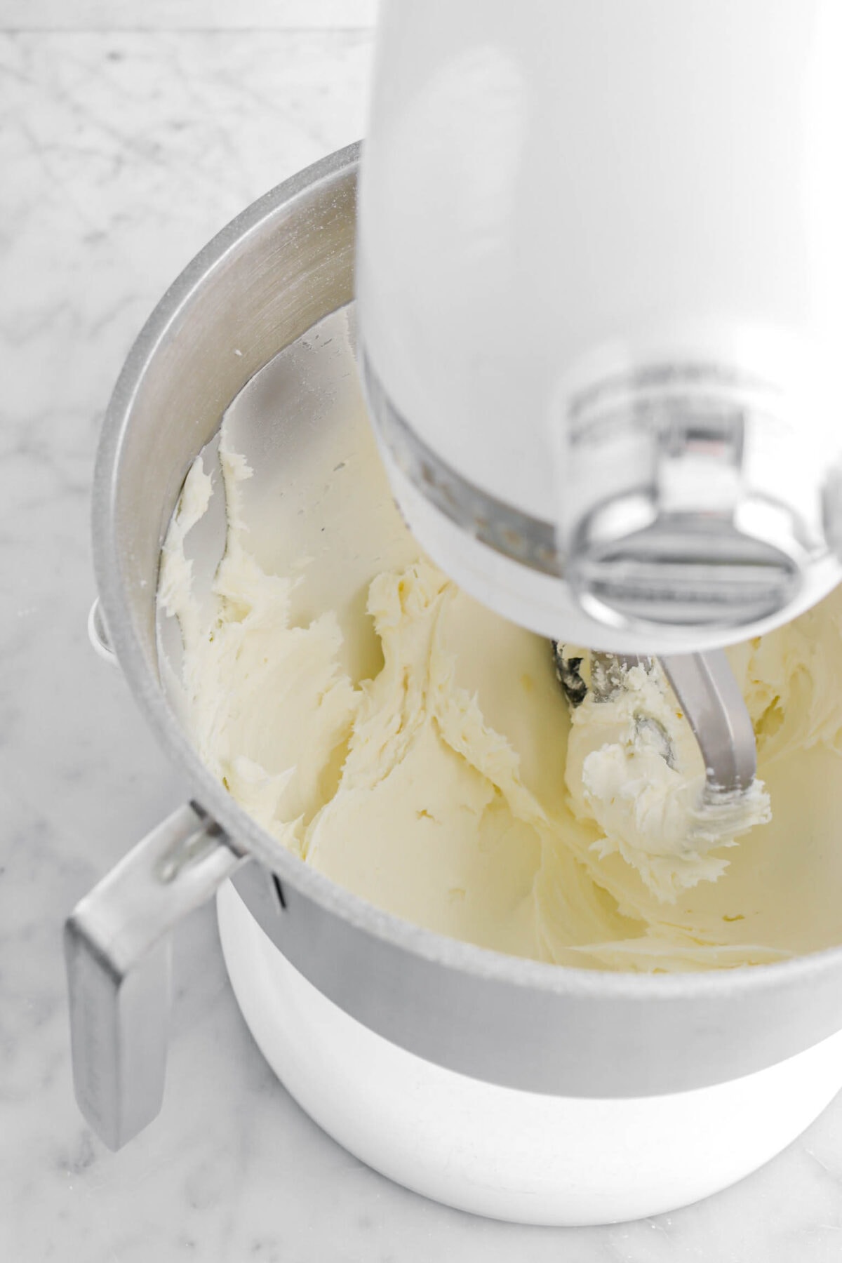 butter and powdered sugar mixture in stand mixer.