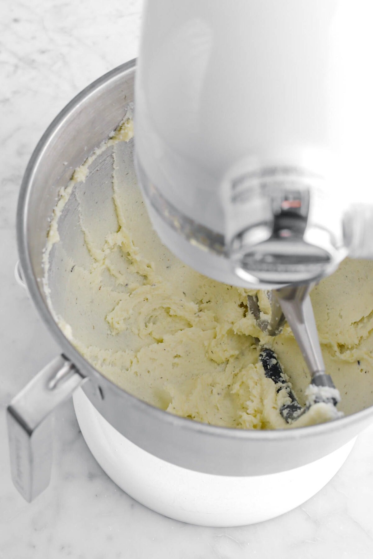 creamed butter and sugar in stand mixer.