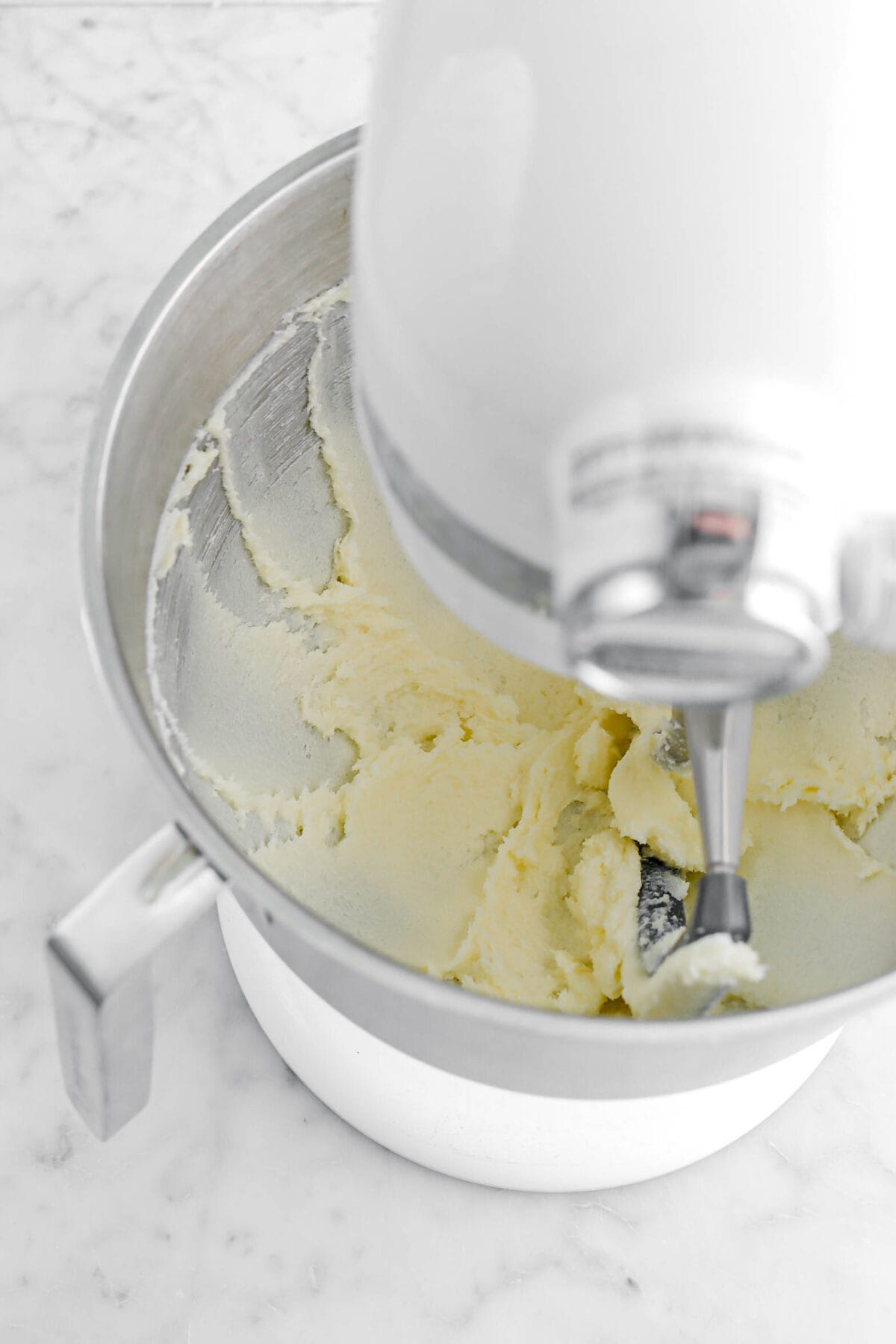 creamed butter and sugar in stand mixer/