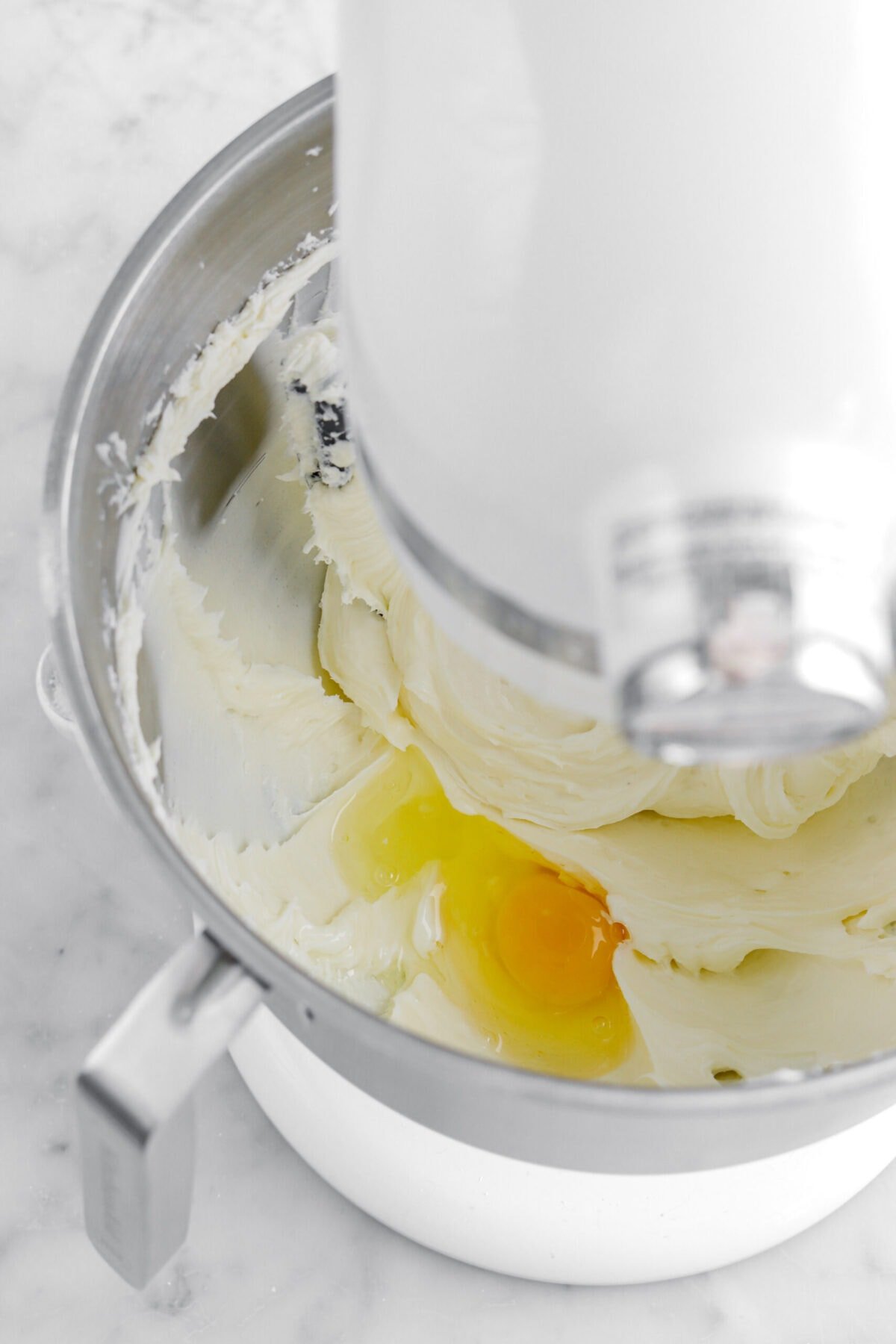egg added to cream cheese mixture.