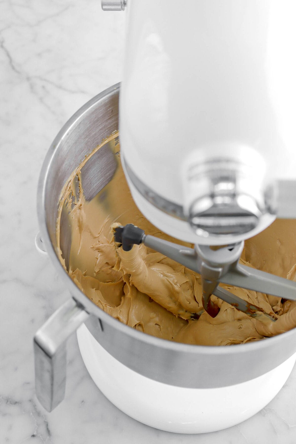 cookie butter and butter mixed together in stand mixer.