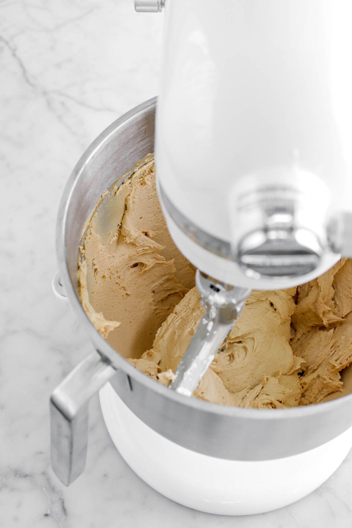 cookie butter frosting in stand mixer.