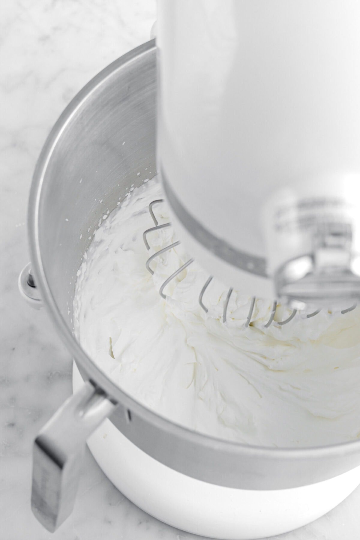 whipped cream in stand mixer.