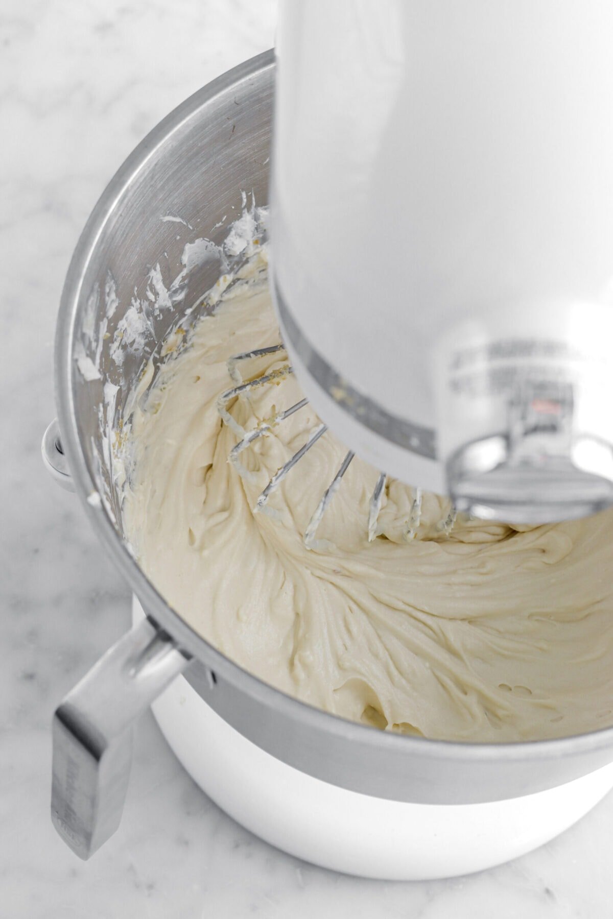 brown sugar frosting in stand mixer.