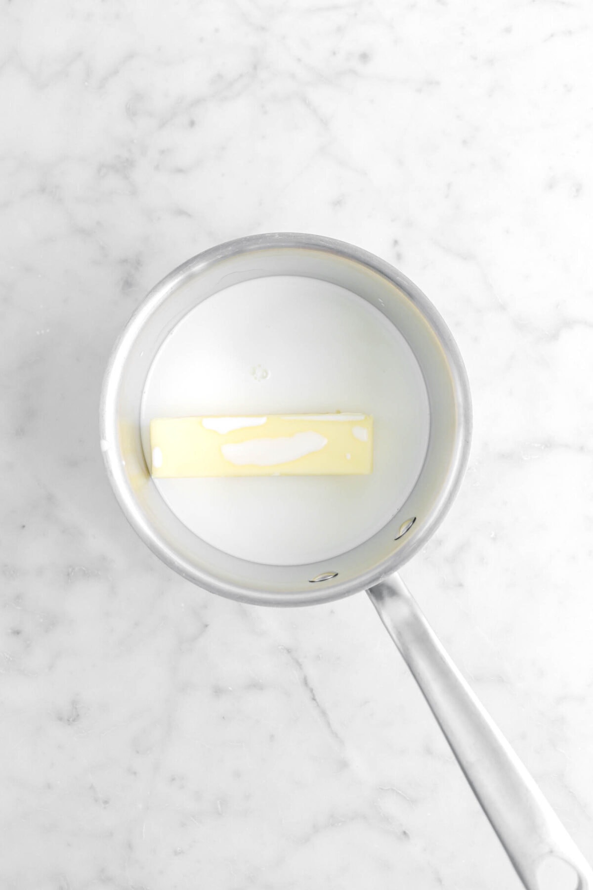 stick of butter and milk in small pot.