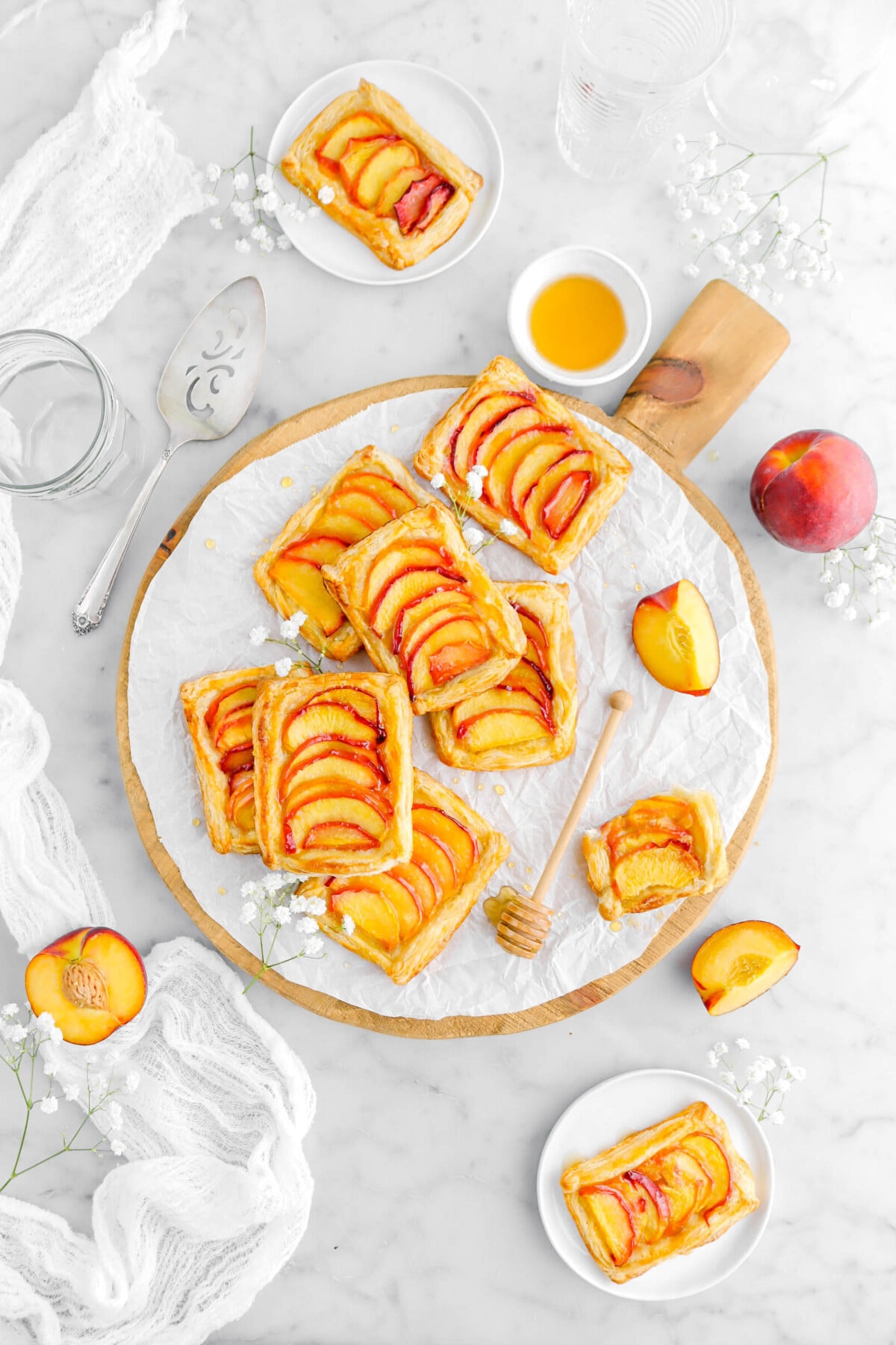 Mini Puff Pastry Peach and Brown Sugar Tarts with Honey Drizzle