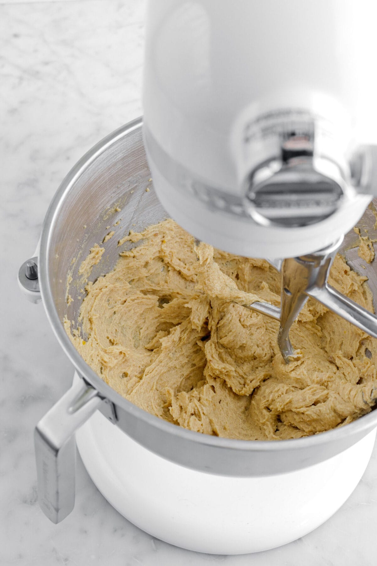 egg and butter mixture in stand mixer.