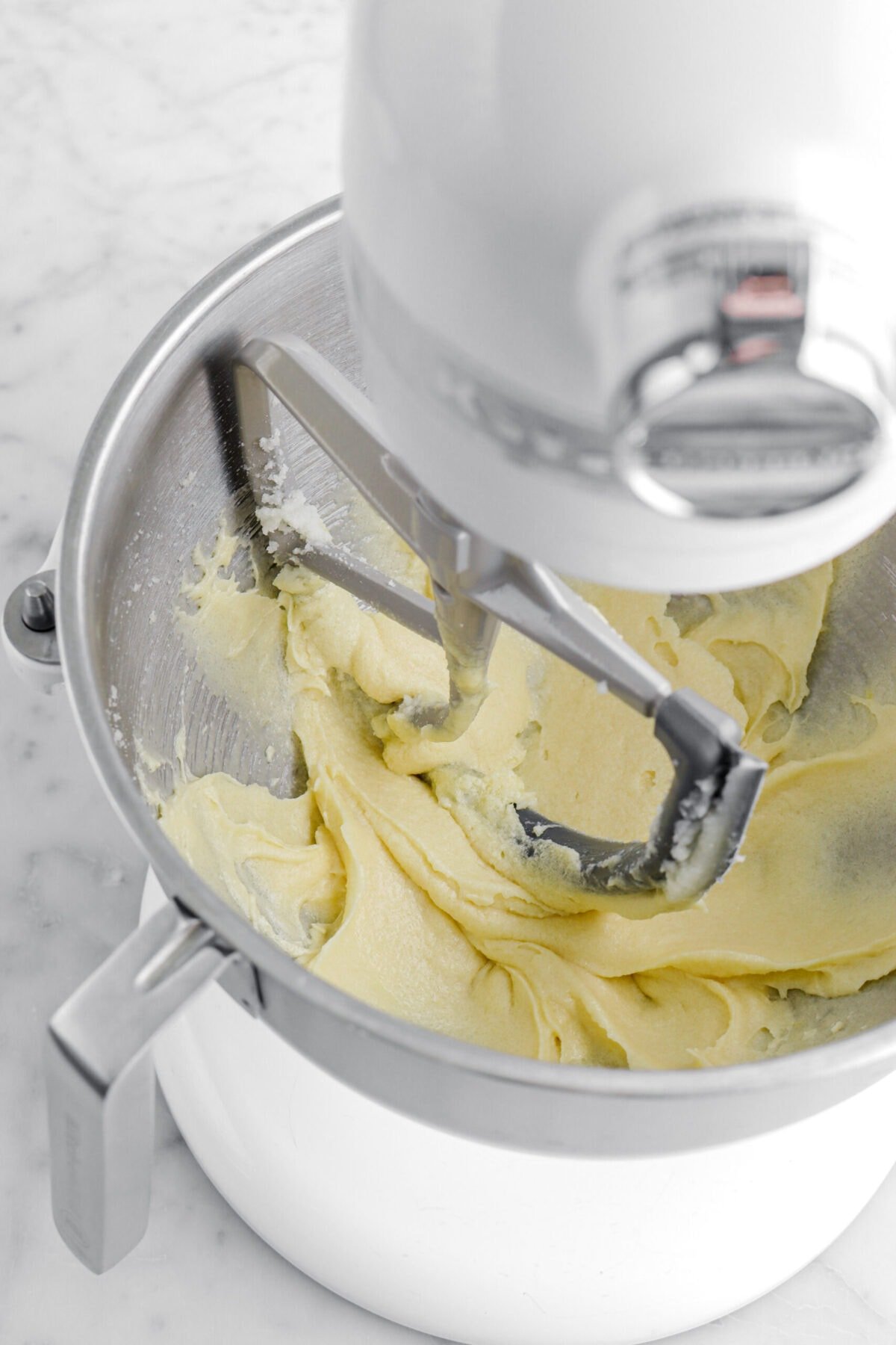 butter and egg mixture in stand mixer.