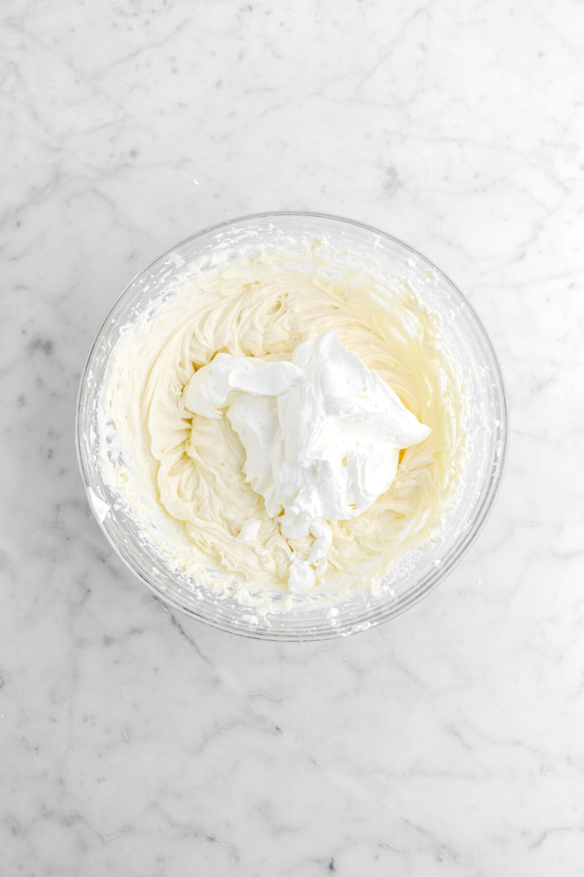 whipped cream added to cream cheese mixture.