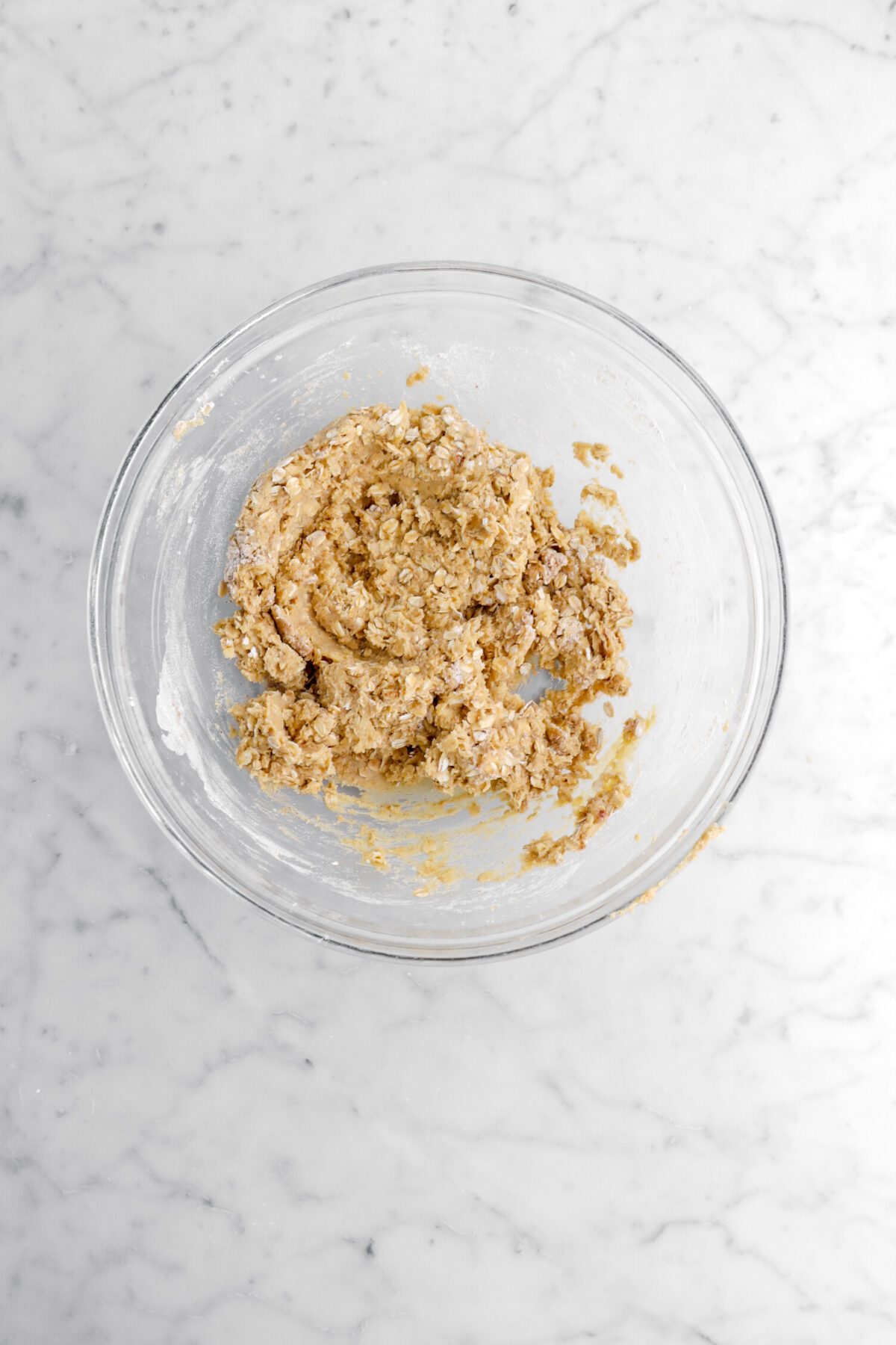 oatmeal cookie dough in glass bowl.
