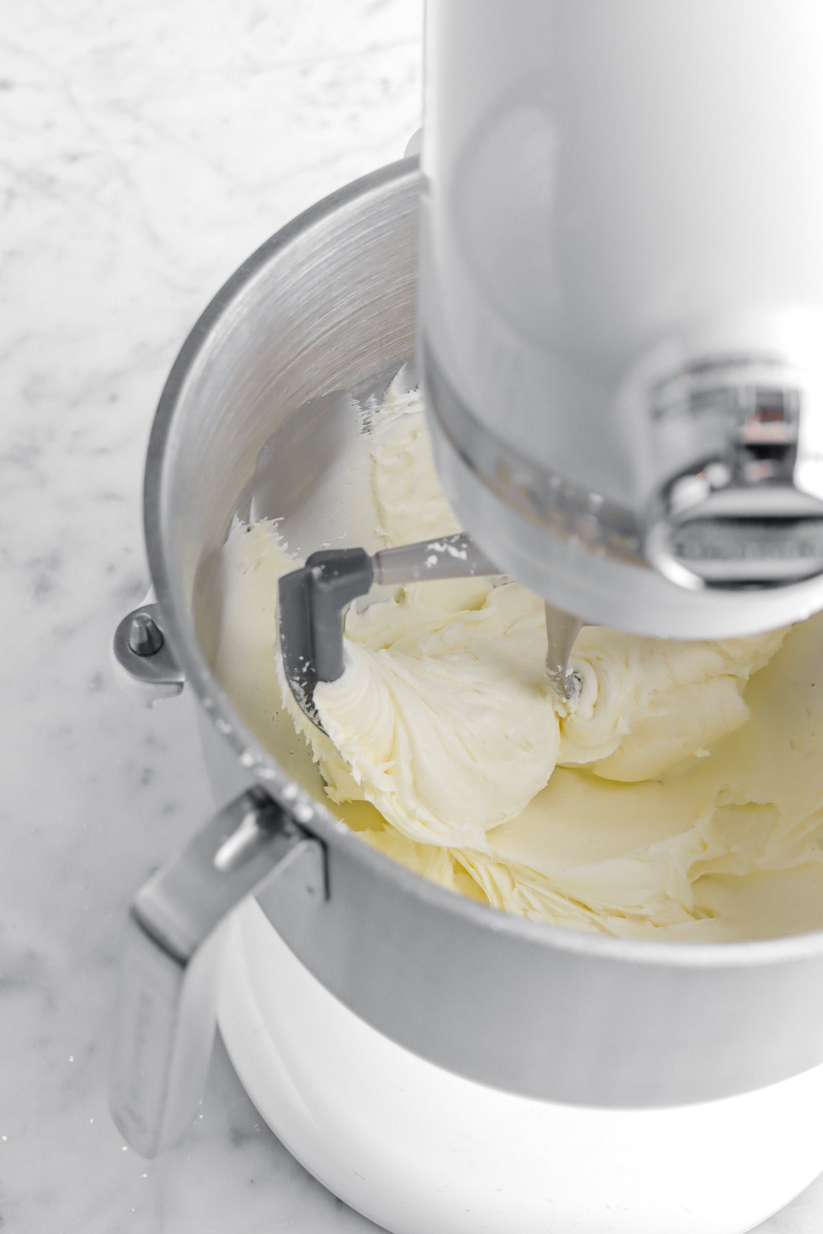 butter and sugar mixture in stand mixer.