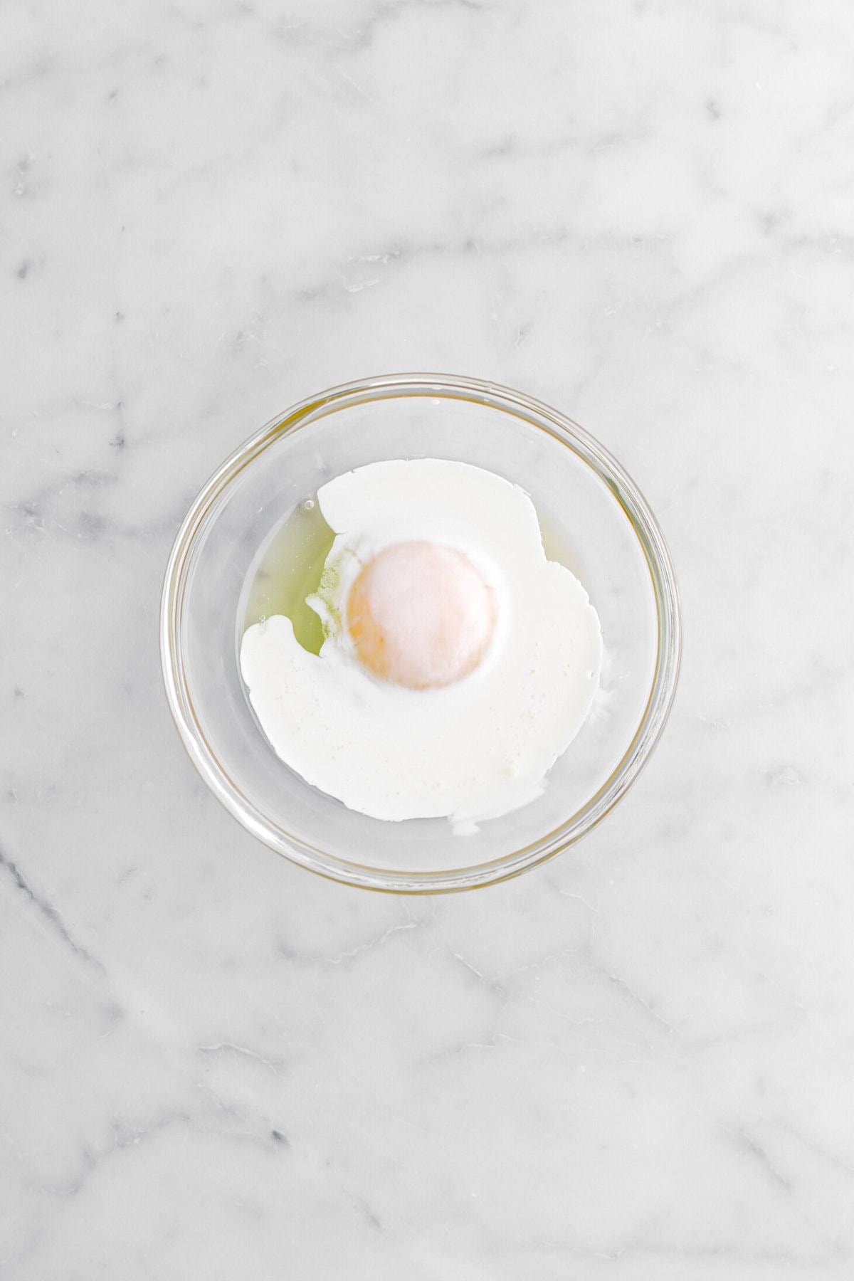 egg and cream in glass bowl.