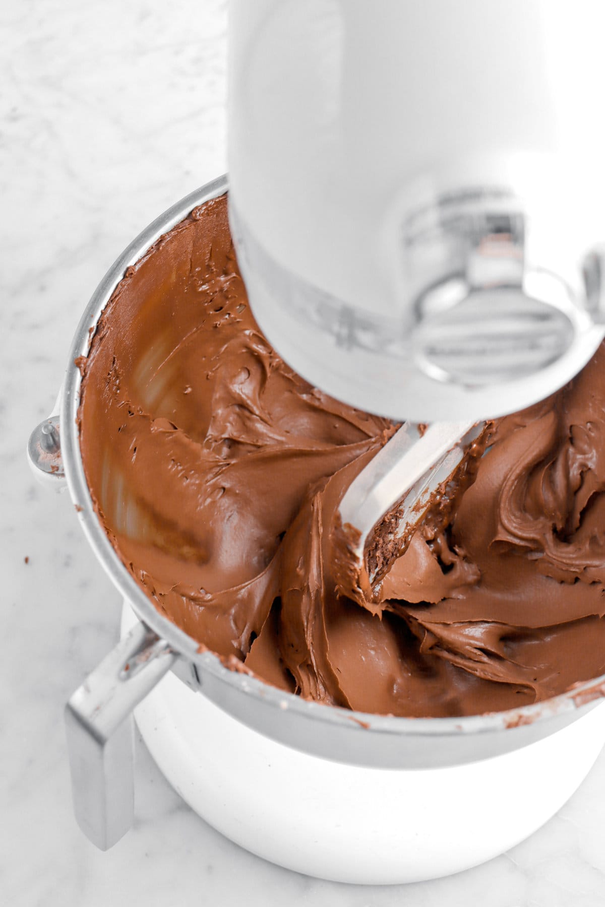 chocolate buttercream in stand mixer.