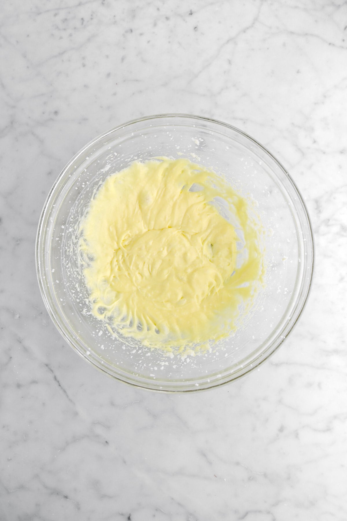 egg and butter mixture in glass bowl.