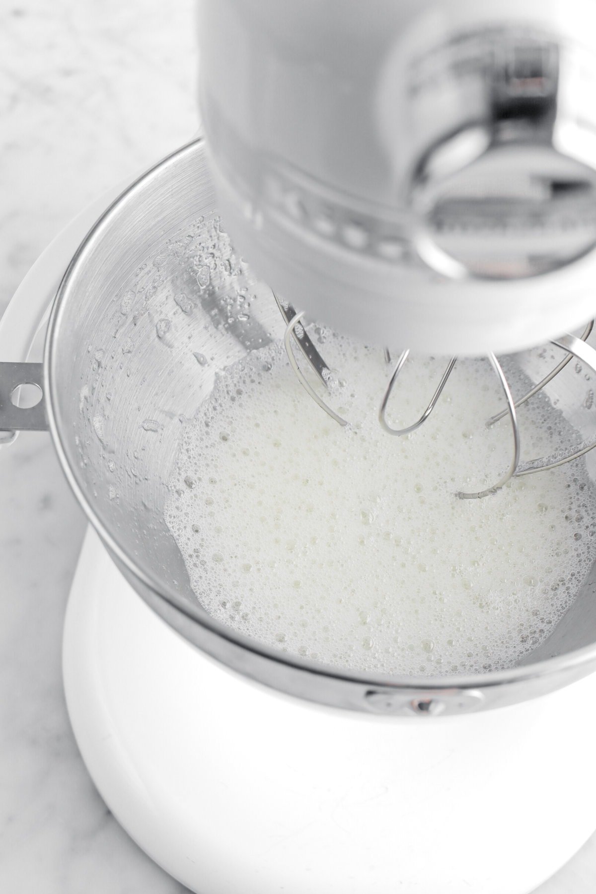 foamy egg whites in stand mixer.