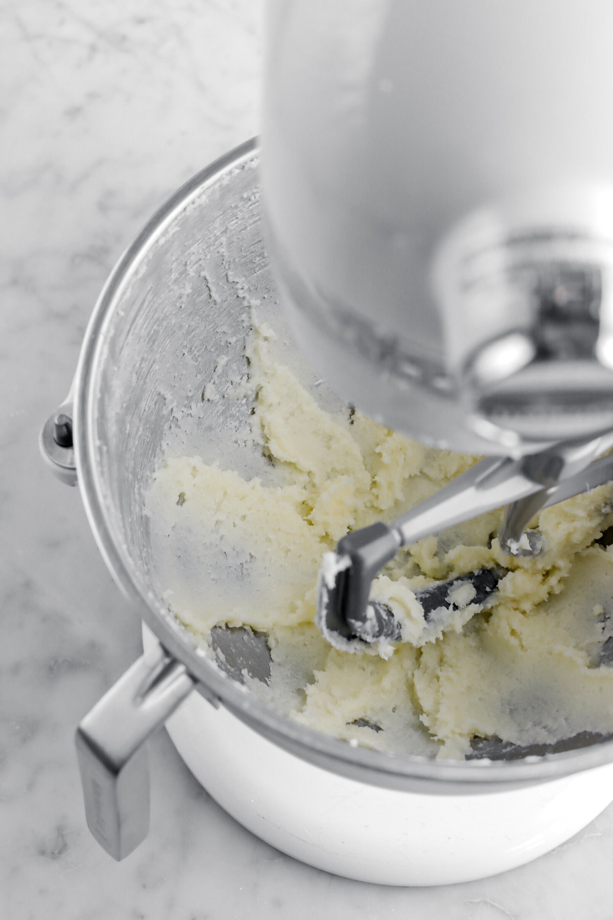 beaten butter and sugar in stand mixer.