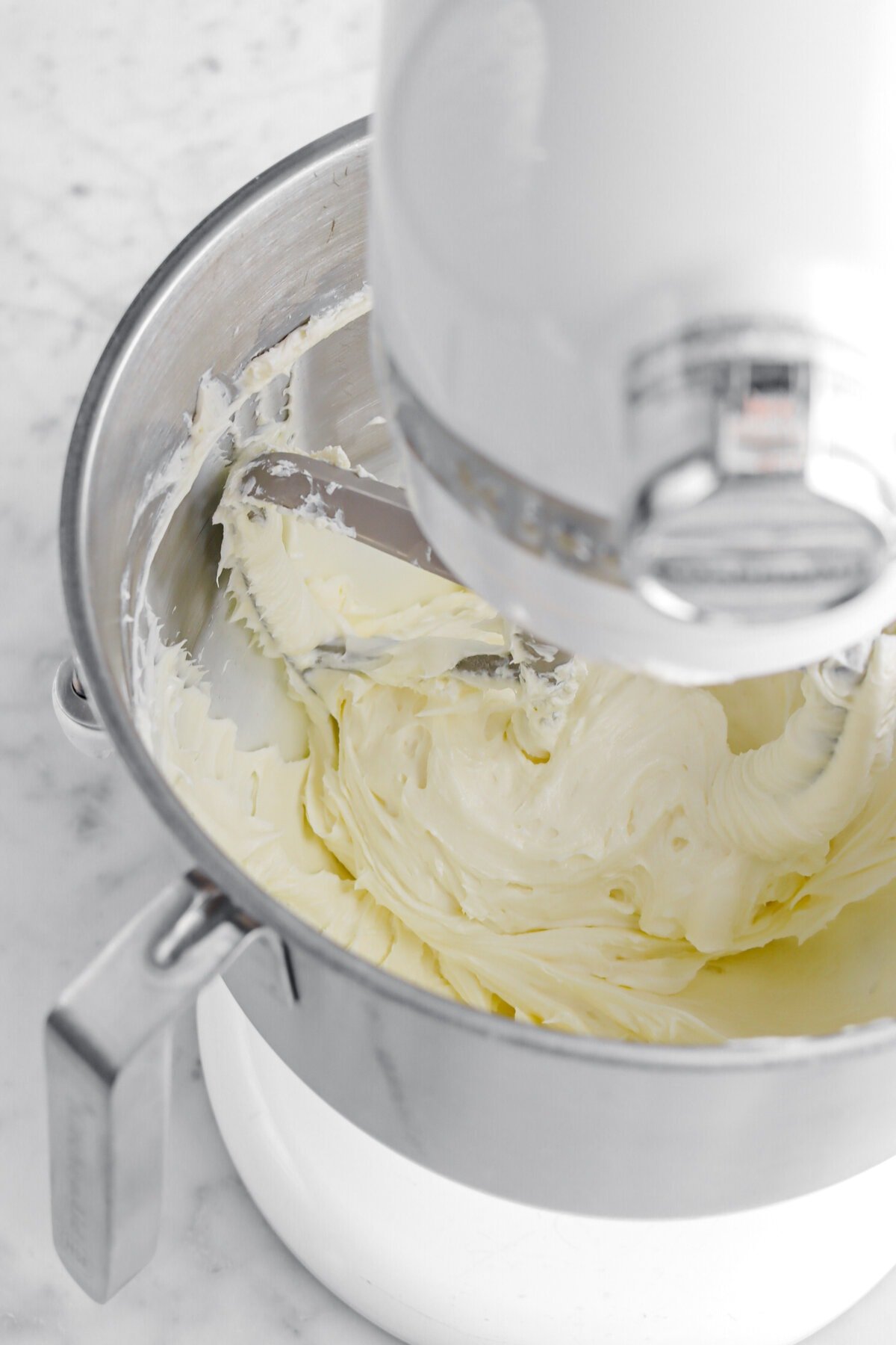 cream cheese mixture in stand mixer.