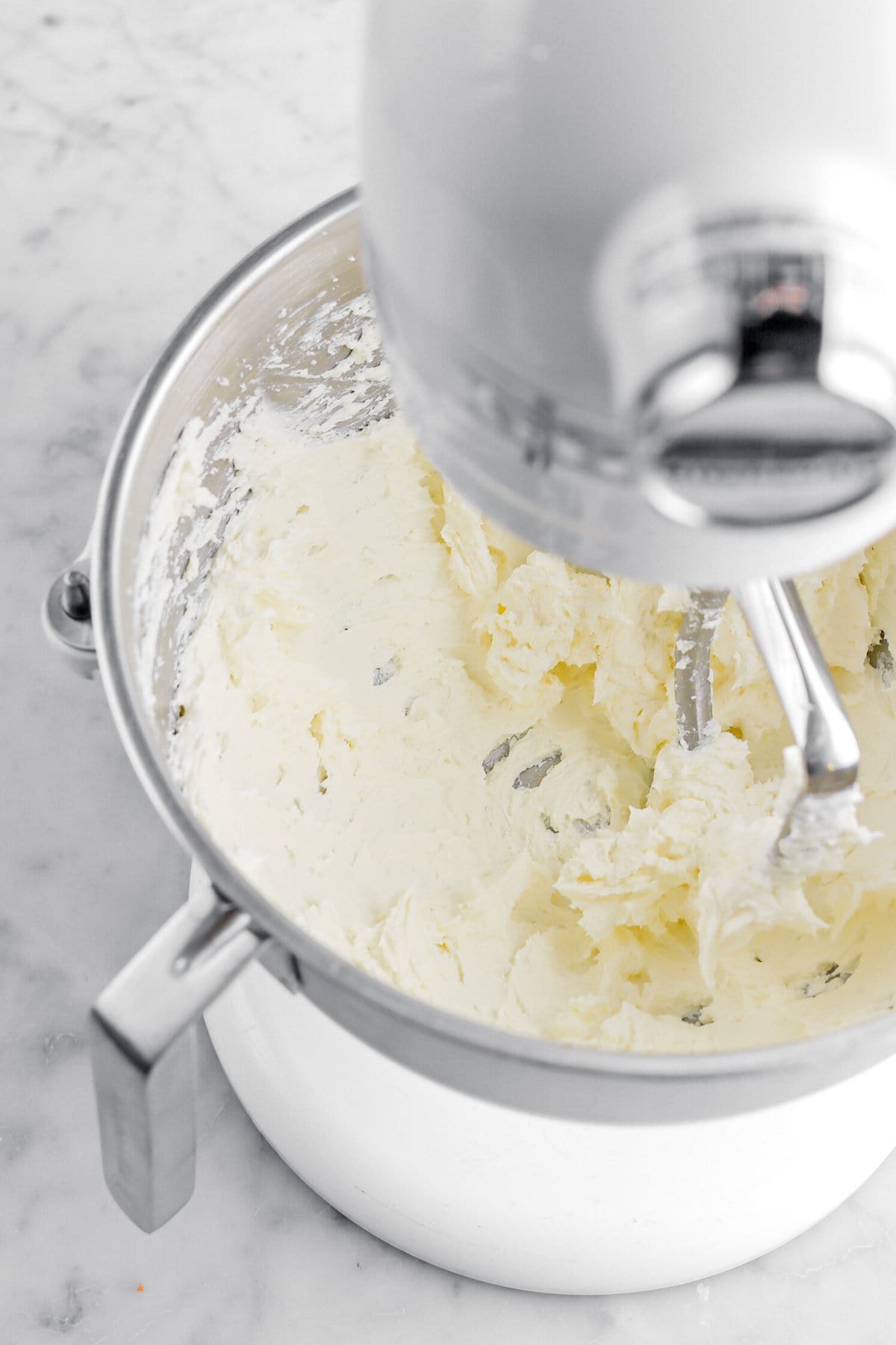 whipped cream cheese mixture in stand mixer.